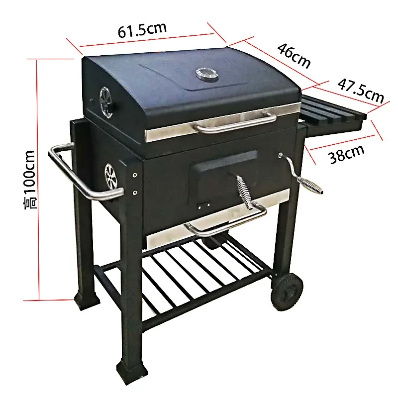 BBQ courtyard square stove square heating stove smoked barbecue grill thickened outdoor large hand-pushed barbecue stove.