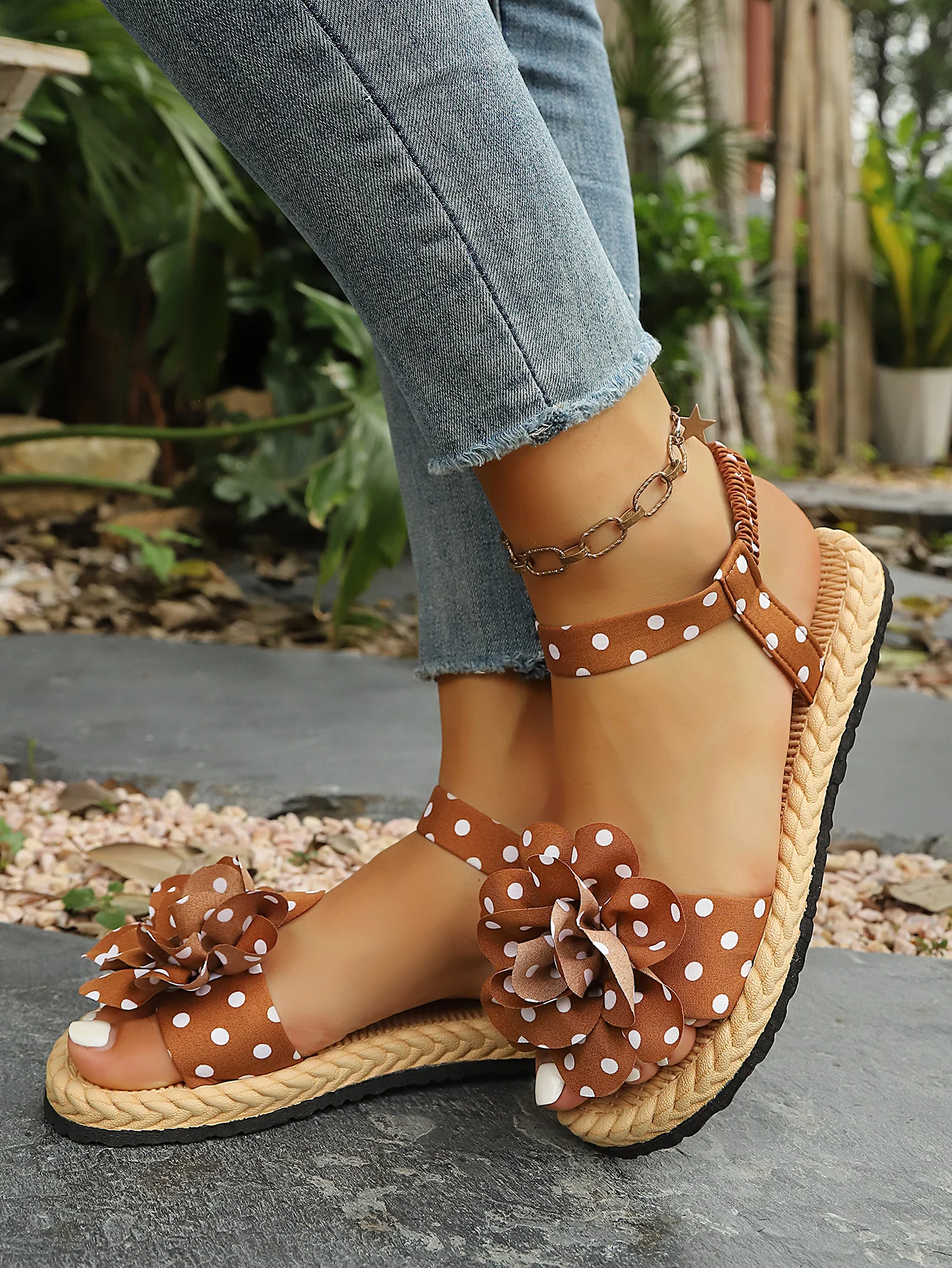 Flache Sandalen zum Hineinschlüpfen mit Schleife, Polka-Dot-Muster, weicher Boden, bequeme flache Schuhe für den Strandurlaub, Damen-Freizeitschuhe – Detail 18