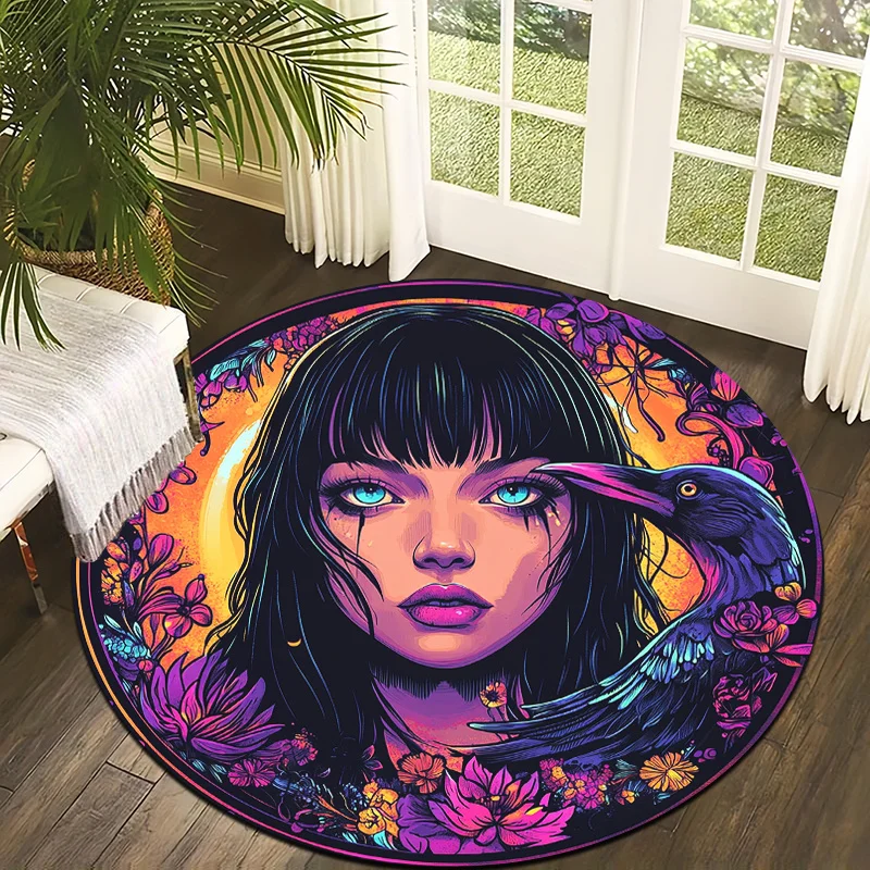 Umbrella Flower Neon Style Flannel-printed round floor mats are slip-resistant Suitable for room bedroom terrace garden carpets