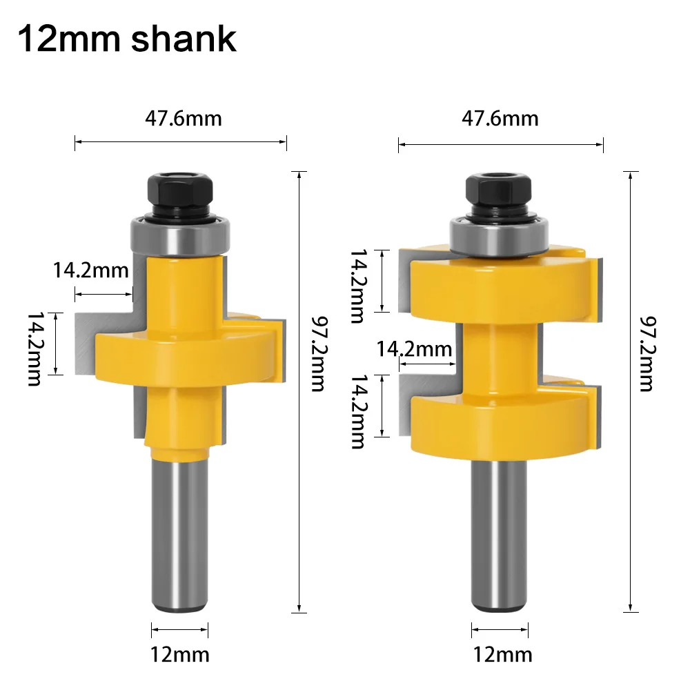 2PC/Set 1/2" 12.7MM 12MM 8MM Shank Milling Cutter Wood Carving Large Tongue & Groove Joint Assembly Router Bit Set 42mm Stock