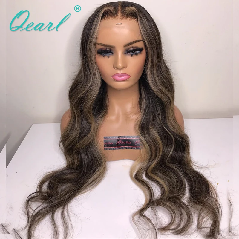 

Long Human Hair Wigs Glueless 13x6 HD Lace Frontal Wig Black Honey Blonde Highlights Loose Natural WAvy Lace Wig for Women QEarl