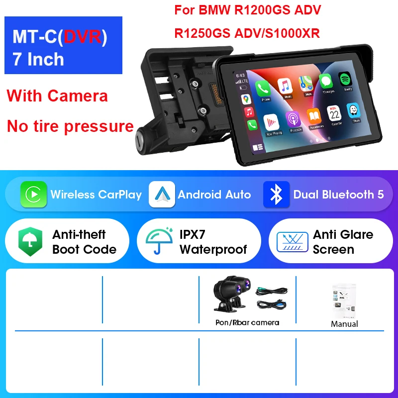 Srnubi 7 "Wireless CarPlay Moto Android Auto Voor BMW R1200GS R1250GS S1000XR Draagbare Motorfiets Dashboard Navigatie Scherm