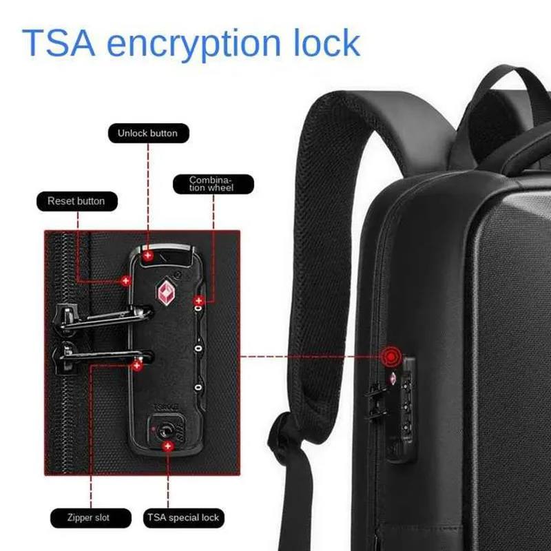 Zaino per Laptop di marca da uomo antifurto impermeabile con blocco Password zaini borse borsa da viaggio da uomo d\'affari con ricarica USB