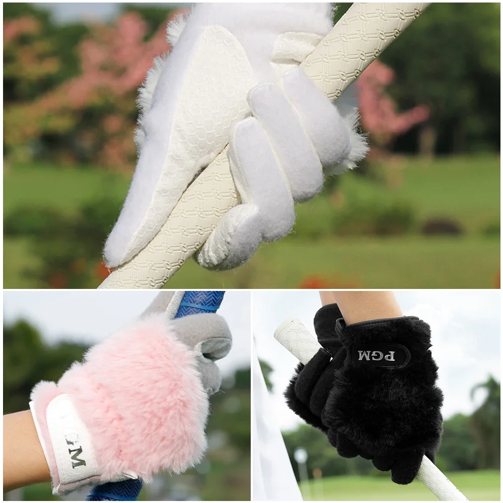 قفازات مستلزمات تدريب الجولف قفازات الجولف 1 زوج الشتاء المرأة قفازات الغولف أرنب الفراء مثل الحرارية معزول