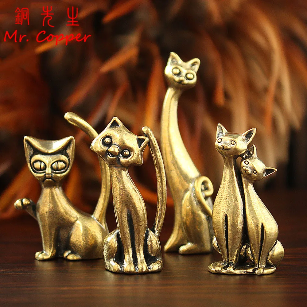 7 Styles Brass Modern Cute Cat Figurines Desktop Ornament Retro Animal Small Statue Home Decoration Crafts Accessories Miniature