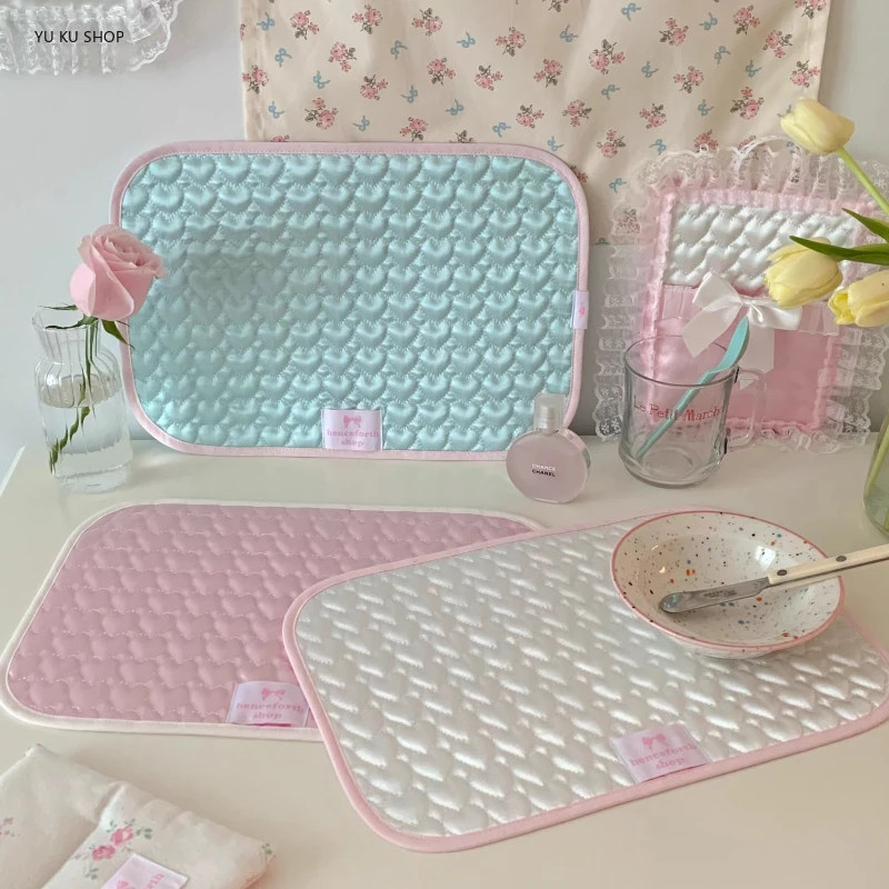 

Handmade Placemats Satin Table Mat Tabletop Decoration Girl Posing Kawaii Cup Coasters Kitchen Accessories Coffee Table Decor