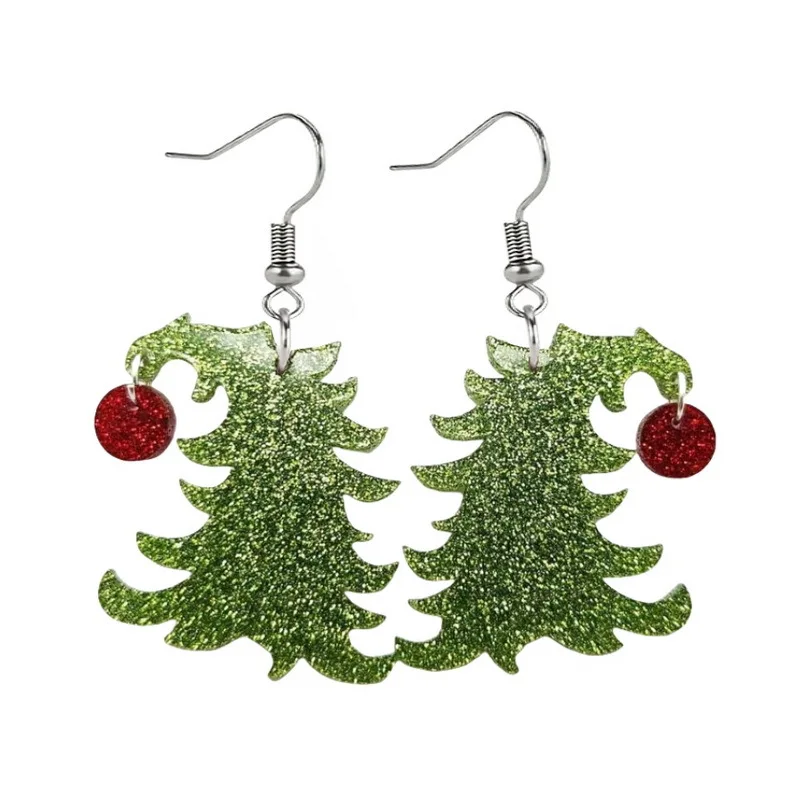 Christmas tree earrings, fashionable and creative acrylic earrings, Christmas tree snowflakes gingerbread reindeer bells earring