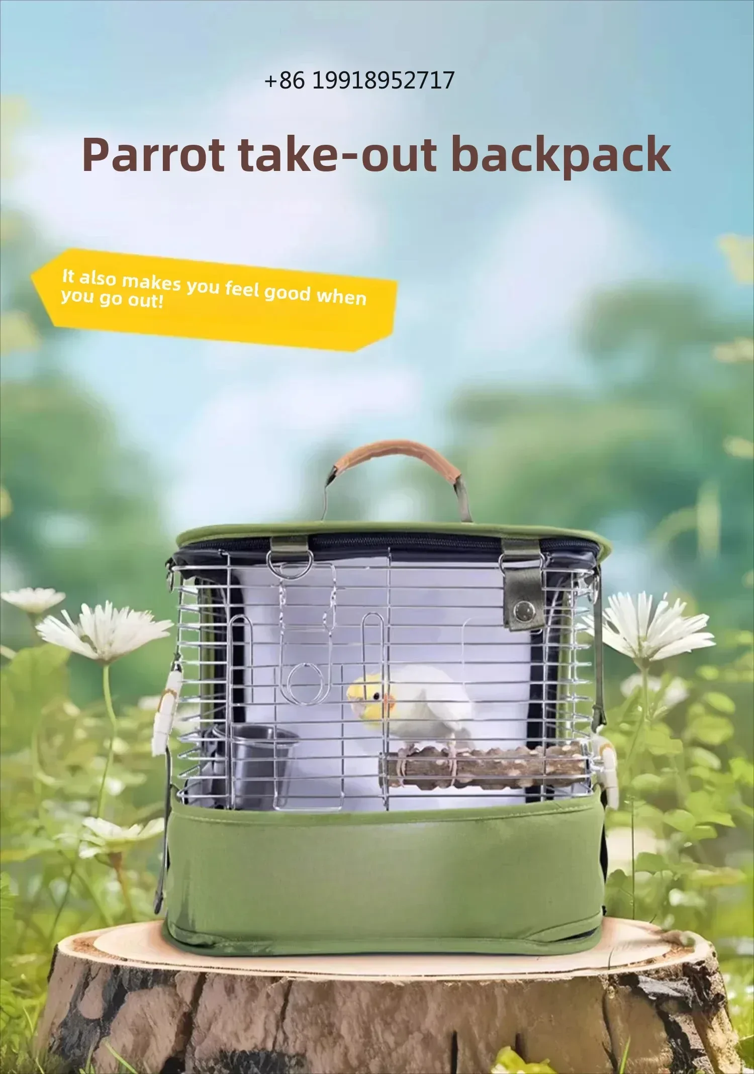 Waterproof Outdoor Bird Cage Backpack Portable Take-Out Ornamental Cage for Birds
