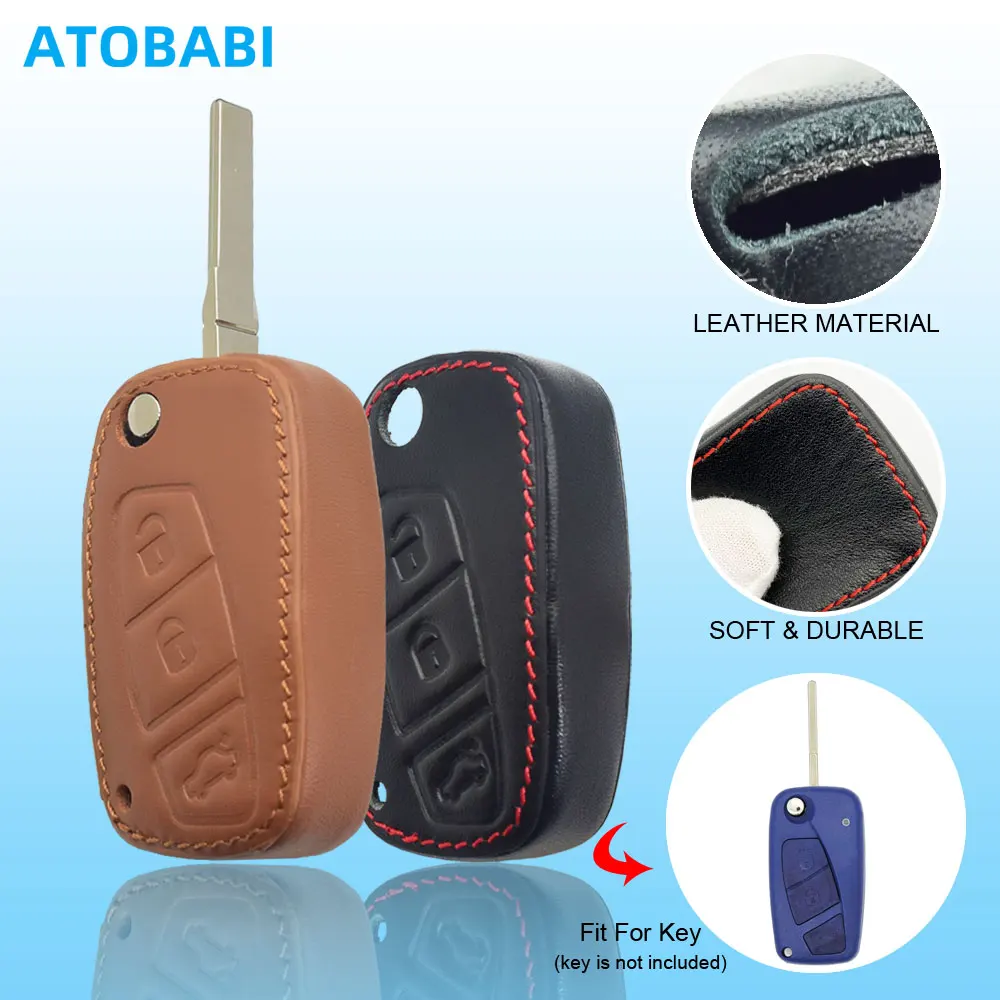 Funda de cuero para llave de coche Fiat 2012 Panda Fiorino 500 Qubo Doblo Punto EVO, funda protectora para mando a distancia plegable de 3 botones