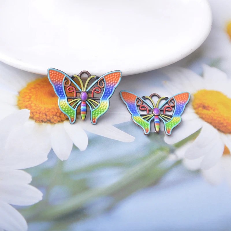 12 Stück/Set Ethno Frühling-Sommer-Stil Libellen-Schmetterling bemalte Anhänger Schmuckherstellung Geometrischer Boho-Anhänger DIY Damenohrringe – Detail 12