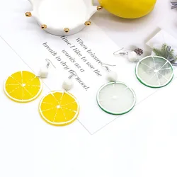 Korean Fruit Orange Lemon Pendant Earrings for Women Harajuku Jewelry Sweet and Elegant Ear Accessories Aretes Kolczyki