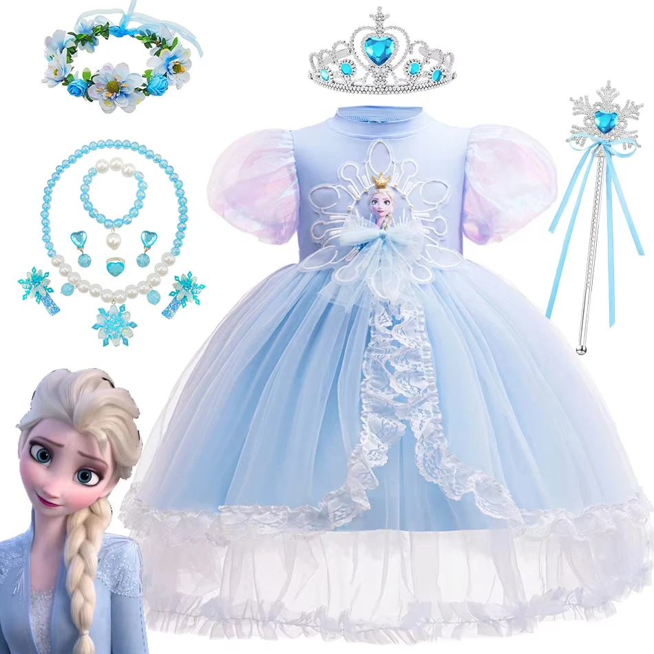 

Girls Disney Frozen Princess Elsa Dress Children Cosplay Snow Queen Birthday Clothes Kids Carnival Halloween Party Bow Costumes