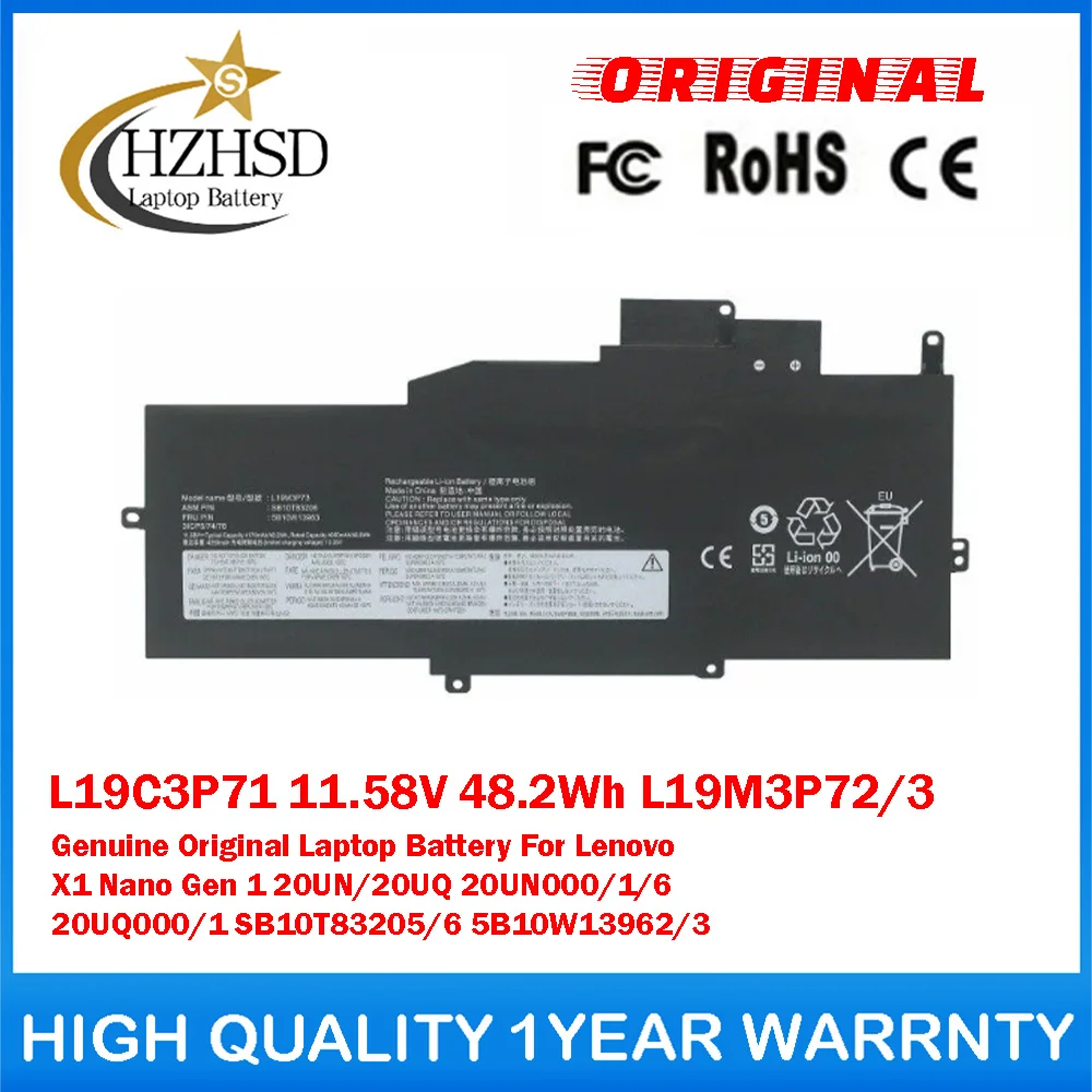 L19C3P71 11.58V 48.2Wh 4170mAh L19M3P72/3 Genuine Original Laptop Battery For Lenovo X1 Nano Gen 1 20UN/20UQ 20UN000/1 20UQ000/1