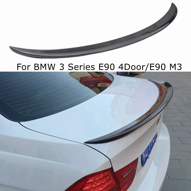 For BMW 3 Series E90 4Door/E90 M3 2005-2012 P Style Carbon Fiber Rear Spoiler Trunk Wing FRP Glossy Black Forged Carbon