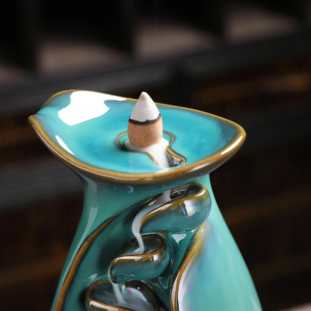 Delicate Backflow Incense Burner Creative Simulated Vase Design for Home Bedroom Yoga Studio Decorative Ceramic Censer Holder