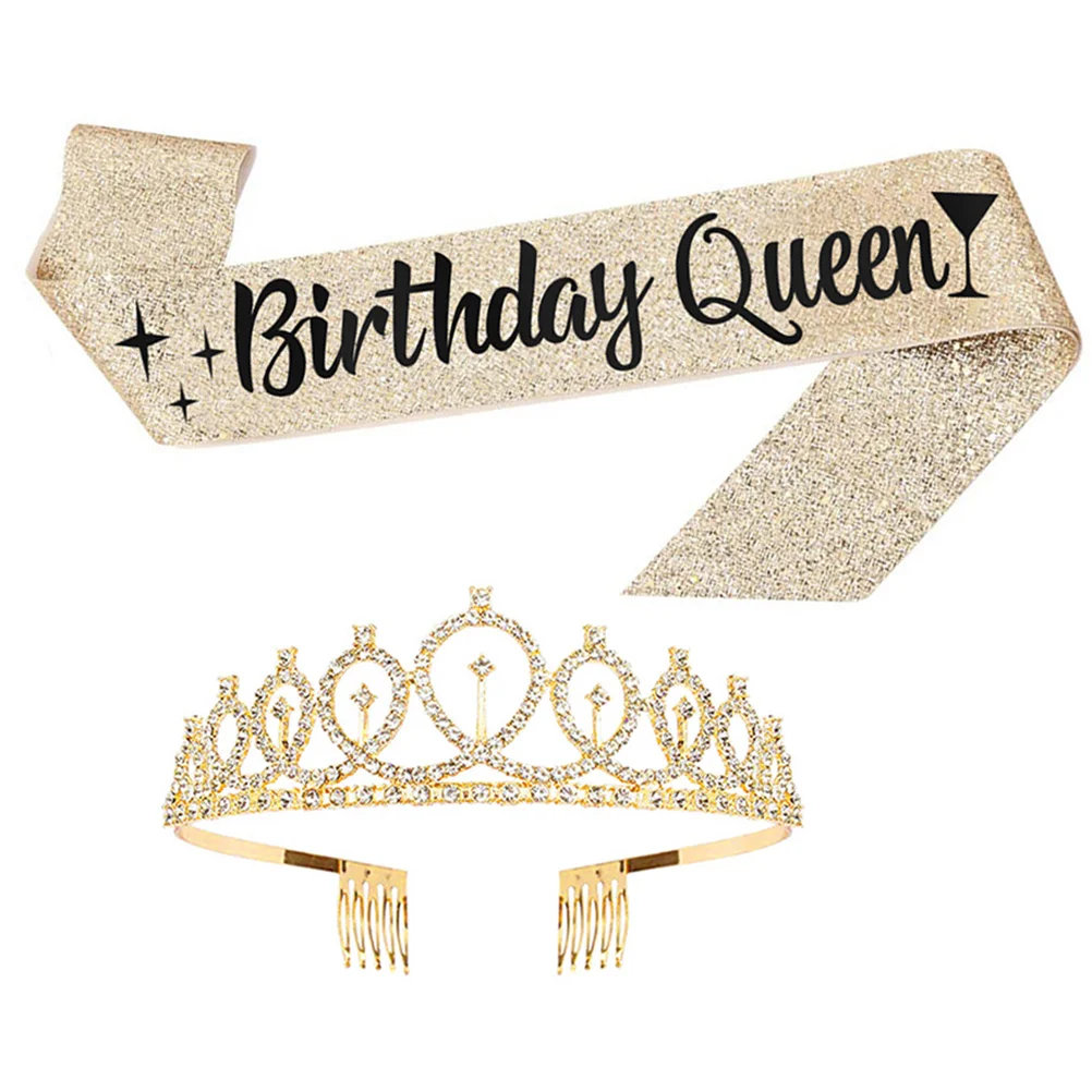 

Birthday Crown Set Satin Fabric Decorative Etiquette Belt Premium Material Durable Practical Matching Clothes Adds Charm Beauty