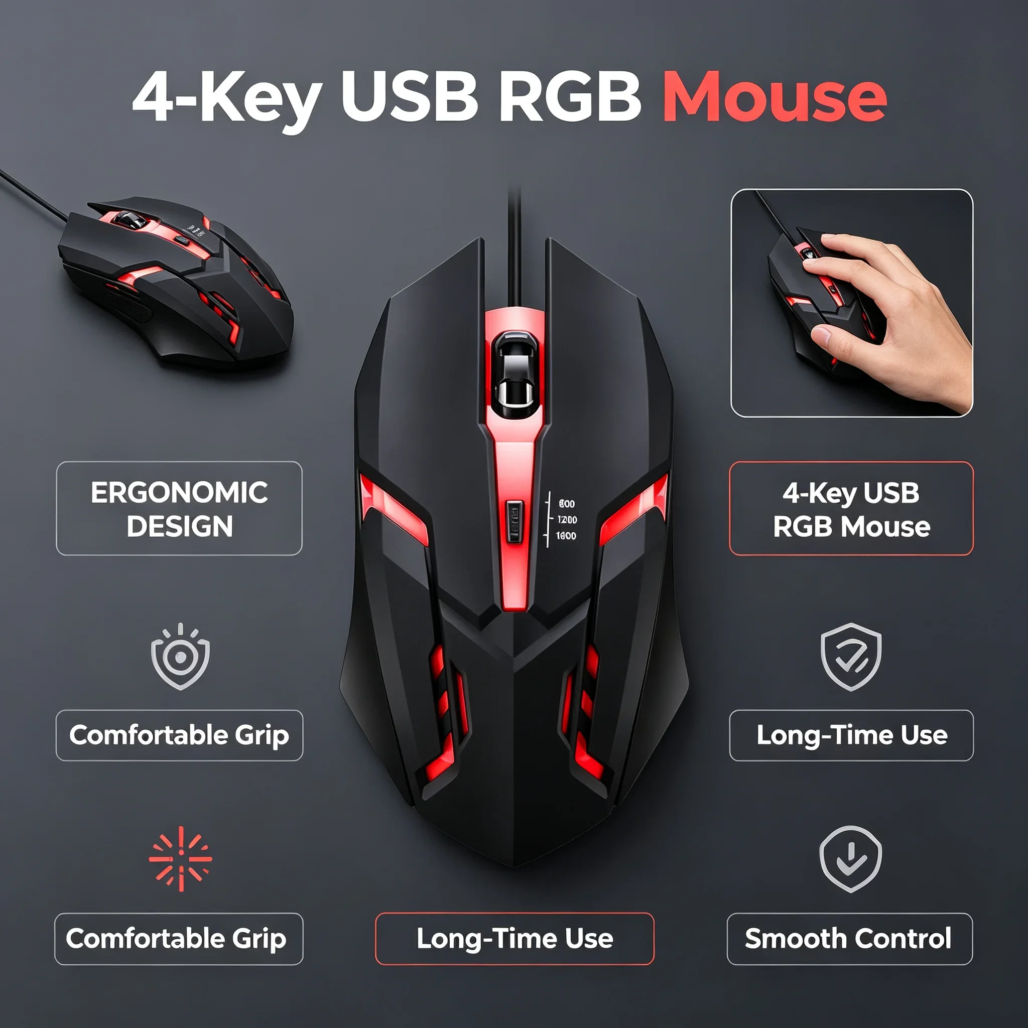 2026 Latest High-Quality Ergonomic Gaming Mouse for Desktop and Laptop Computers,4-Button USB RGB Backlit Mouse