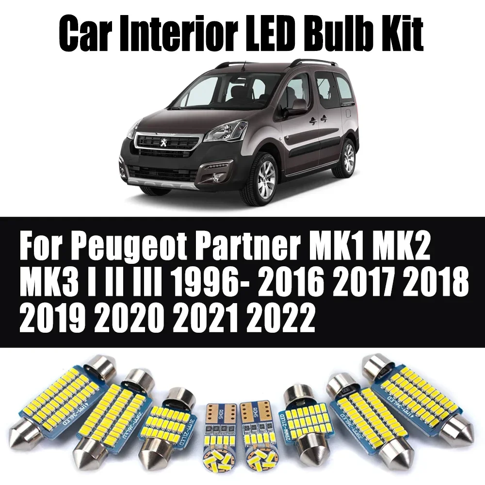LED Interior Map Dome Trunk Light Kit For Peugeot Partner MK1 MK2 MK3 I II III 1996- 2019 2020 2021 2022 Car Number Plate Bulbs