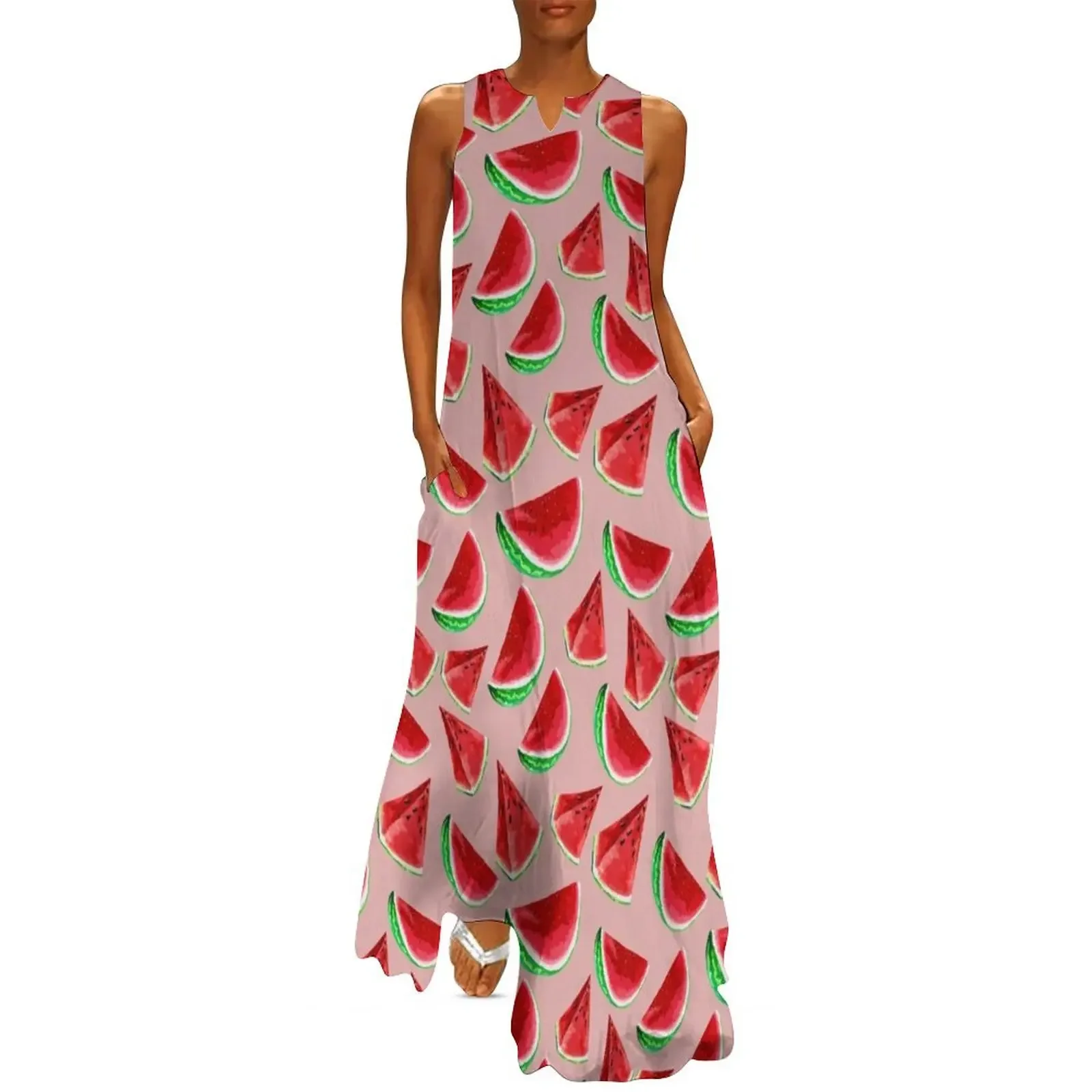 

Summerly Tropical Fruits Pattern Long Dress summer dress korean women women formal occasion dresses Dresses