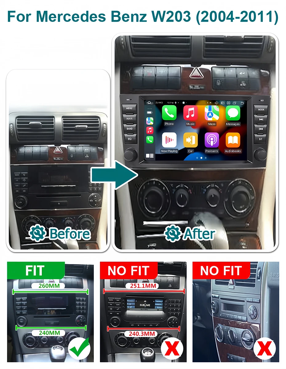 8'' Screen Car Radio Android 14 Auto CarPlay For Benz C-CLASS W203 CLK/A/G-CLASS W209 W168 W463 Autoradio 2din Multimedia Player