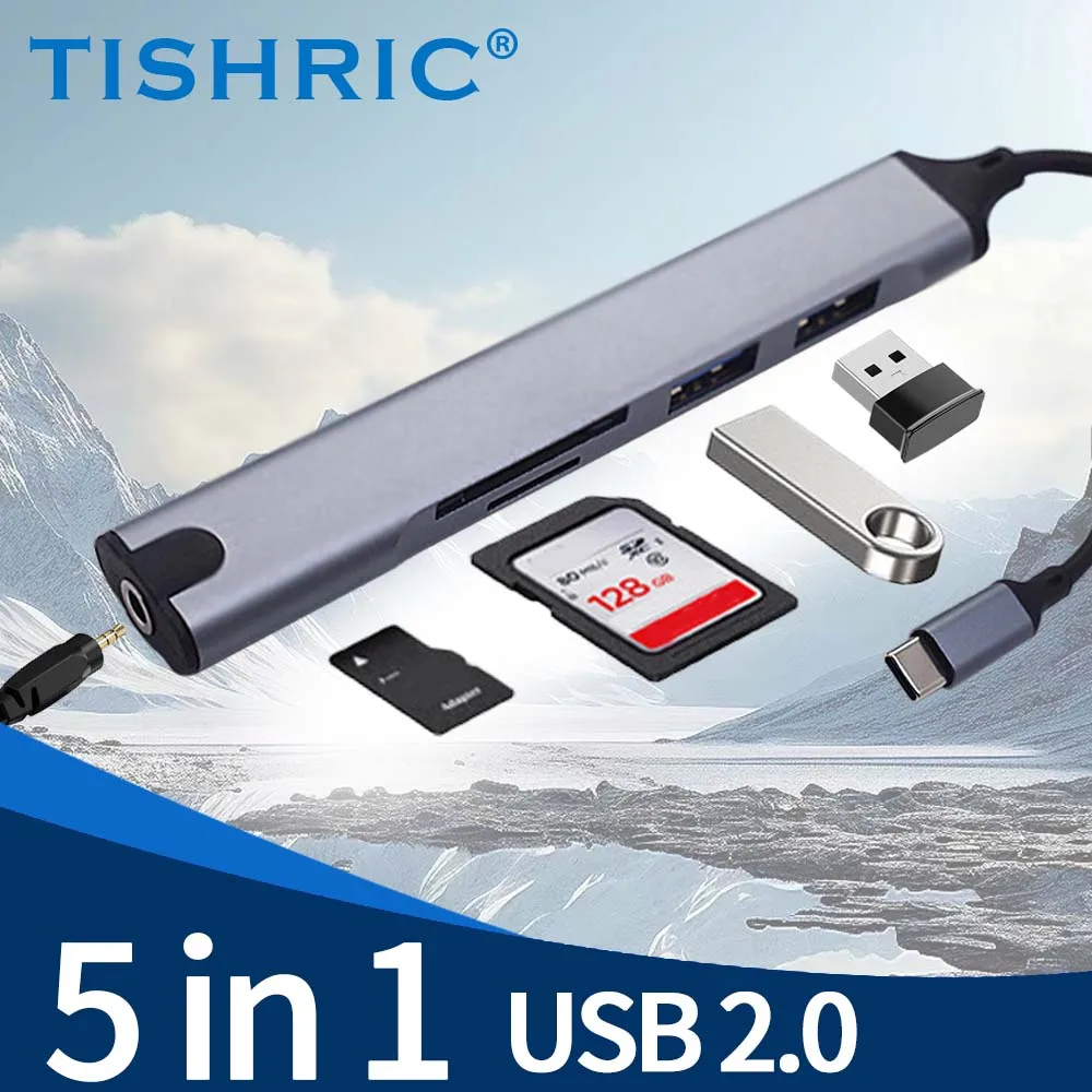 TISHRIC USB Hub 5-in-1 Type-C Expansion Dock USB Multi Port Expander Earphone Port Speed Hub Laptop Expansion Dock for Laptop PC