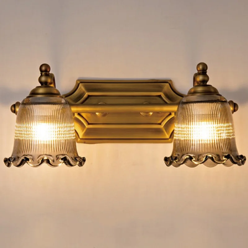 American Retro Mirror Headlight Bathroom Full Copper Mirror Cabinet Dressing Flower Wall Lamp LED Lamp