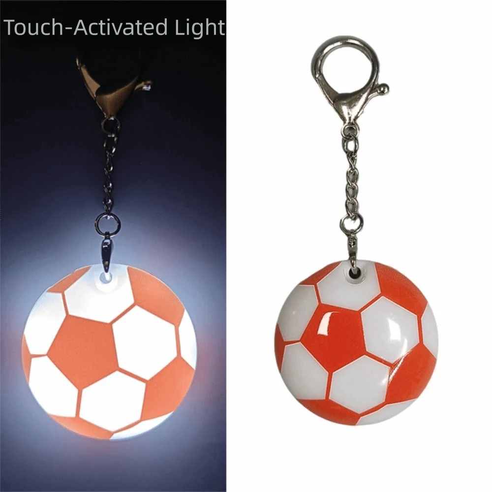 Soft Glow LED Football Keychain Portable Lightweight Soccer Key Ring Hook Creative Touch-Activated Light Backpack Light Pendant