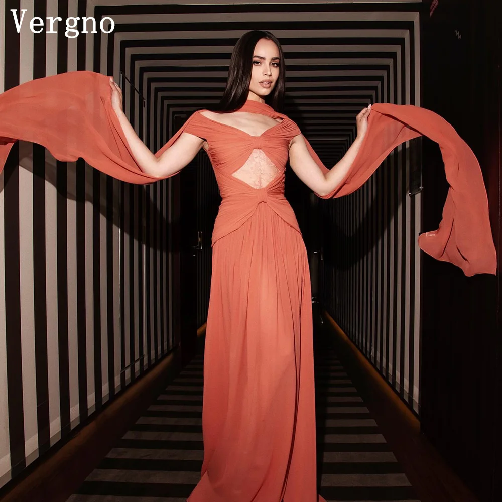 

Verngo Orange Chiffon Evening Dress Lace A Line Formal Occasion Dresses Women Modern Prom Party Dress Customized