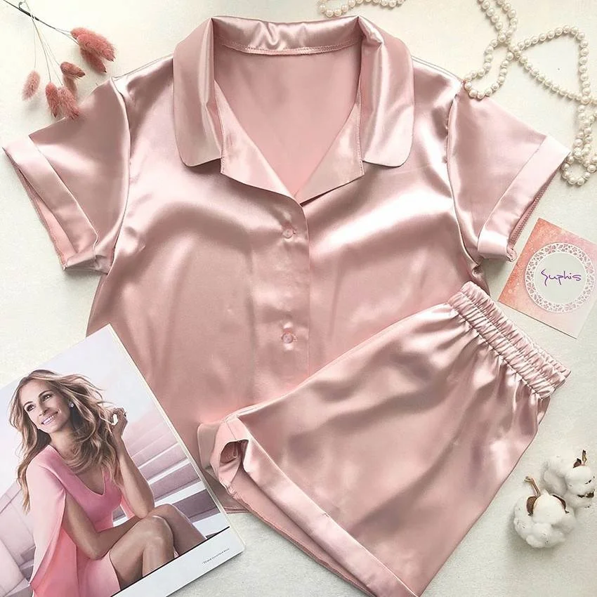 

Color Imitation Silk ort Sve irt ort Pajamas Women's Home Clothes Spwear round Ne ort Sve ort Pants