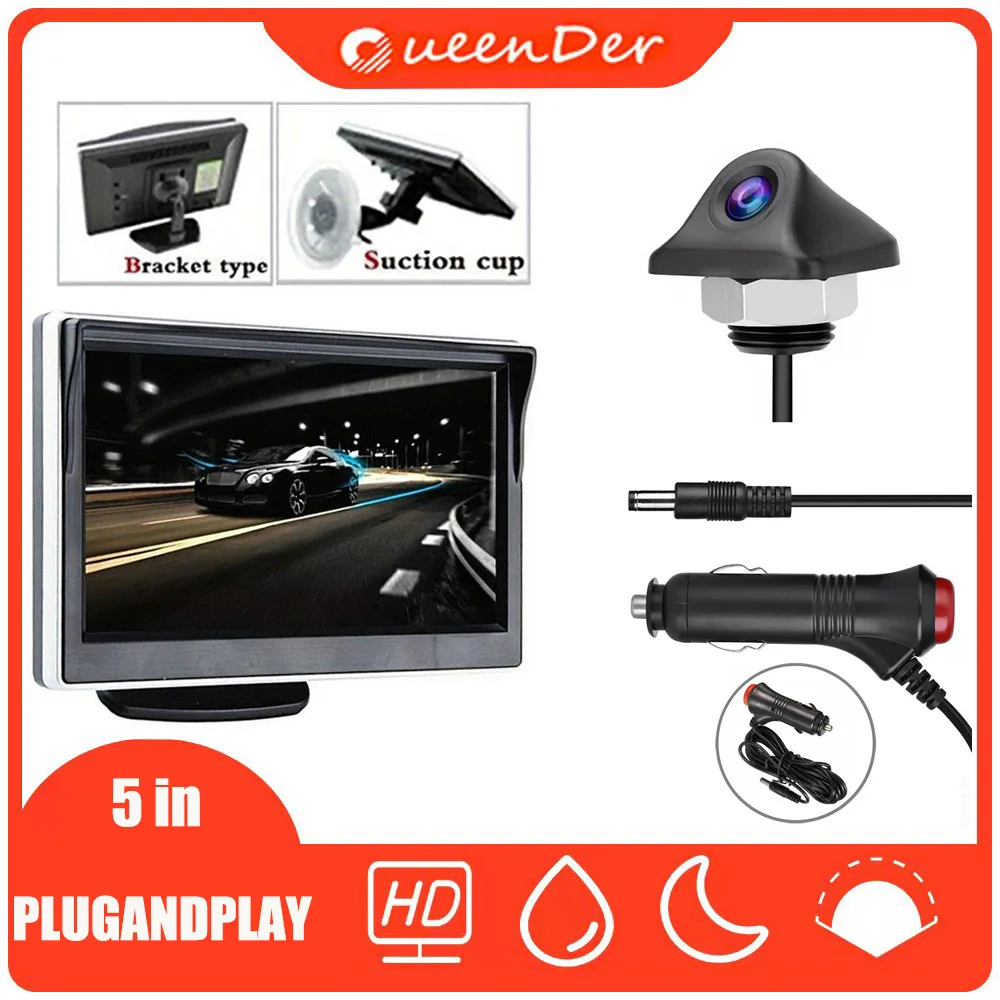 

5-дюймовый TFT ЖК-монитор QueenDer для автомобиля, HD-монитор, камера заднего вида, дисплей безопасности для парковочной камеры заднего хода, регистратор привода