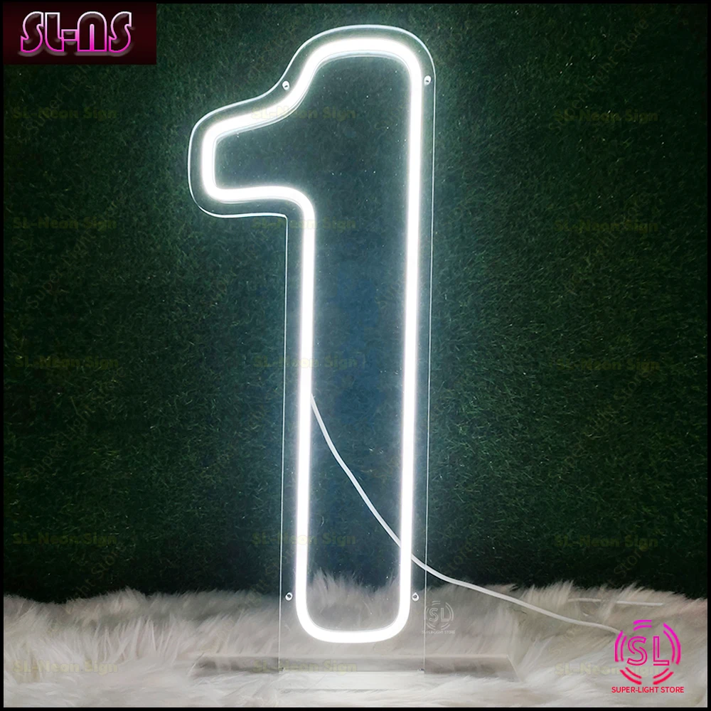 Big 60cm LED Number 1 Neon Sign Birthday Decor Warm White Light Signs for Birthday Party  Decoration Number 1 Lamp Kids Gift