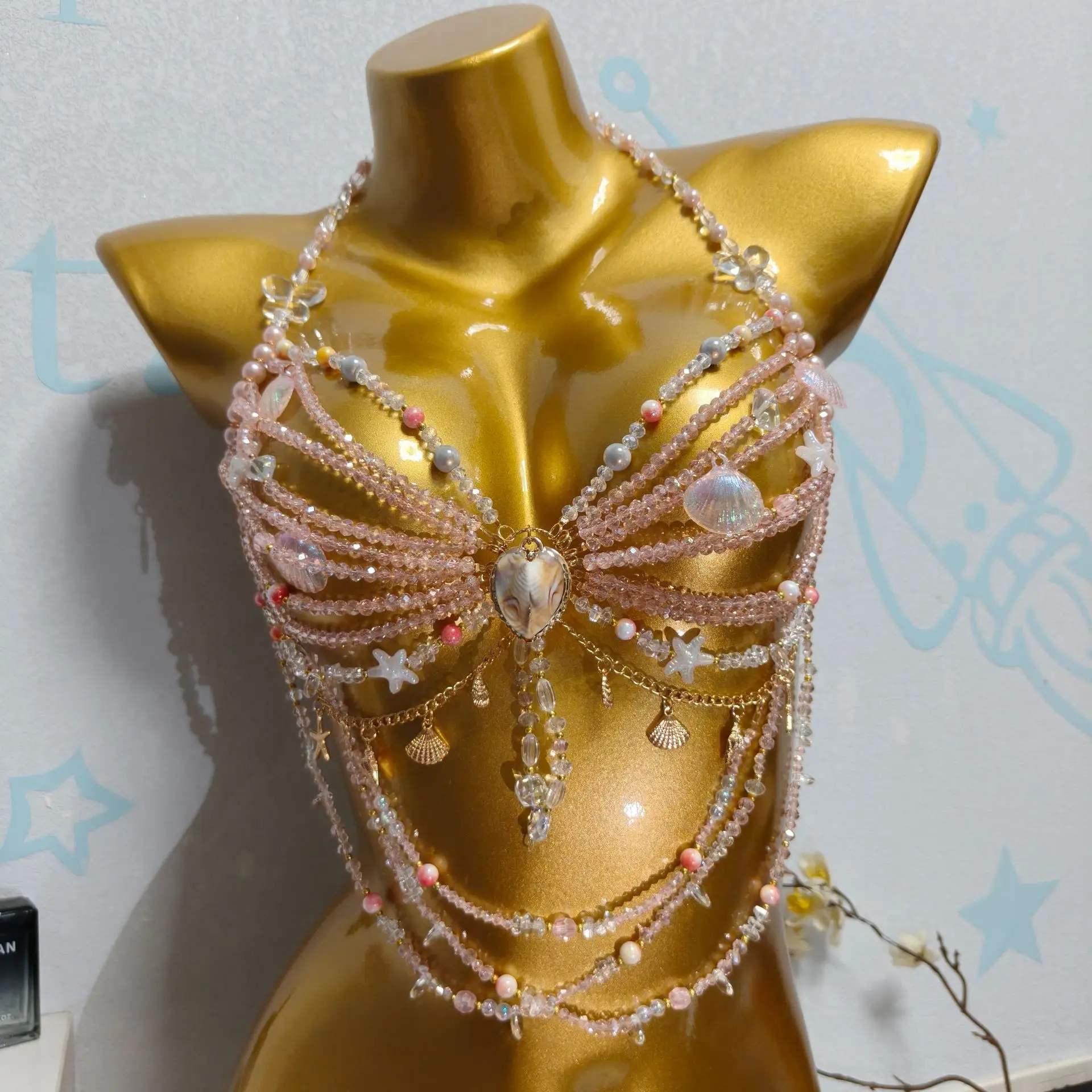 

Vest Handmade Fashion Beaded Bra Women's Top Small Tank Top Body Chain Spicy Girl Hollow Neck Hanging Chest Chain Accessories