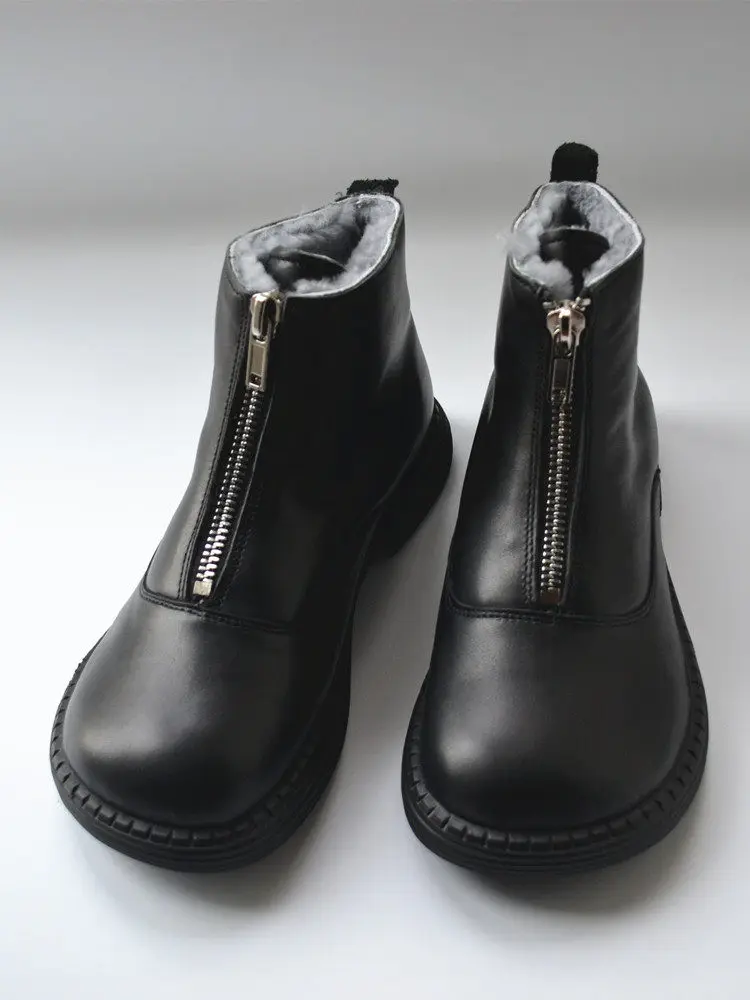 Outdoor Cold Protection Men Wool Snow Boots Front Zipper Ankle Boots Fleece Lined Warm Winter Round Toe Casual Chelsea Boots