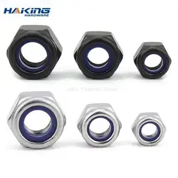 2/5/25pcs M2 M2.5 M3 M4 M5 M6 M8 M10 M12 M16 304 acciaio inossidabile nero esagonale inserto in Nylon dado di bloccaggio dado autobloccante Nylock controdado