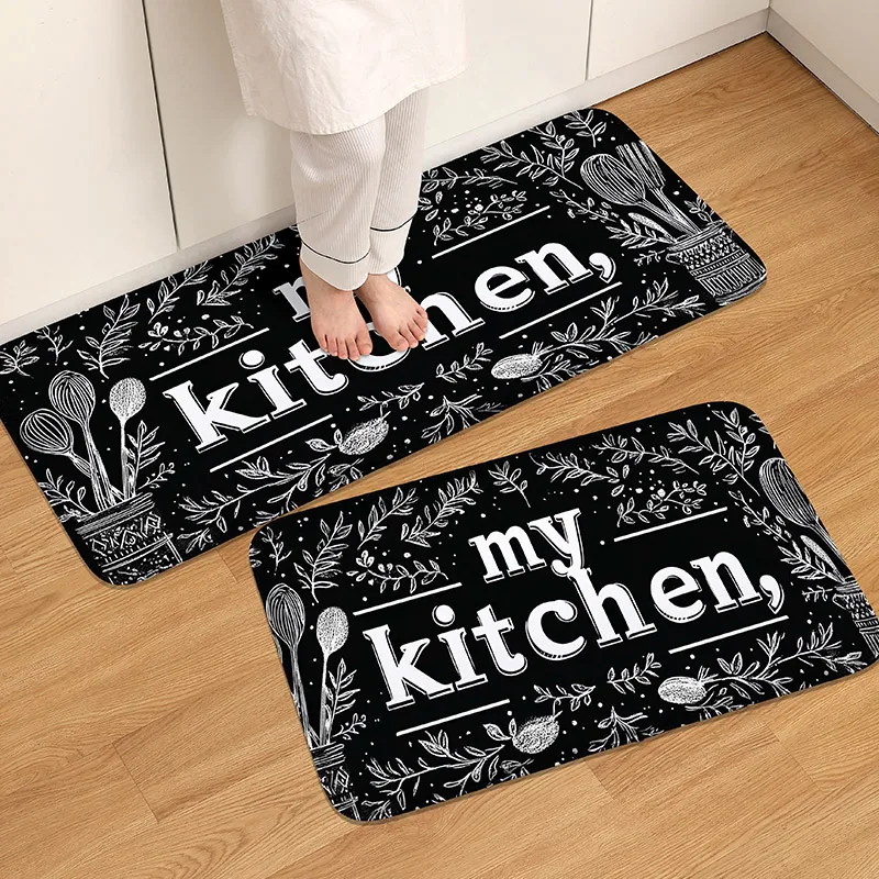 1pc Ingredient Pattern Flannel Kitchen Floor Mat, Entrance Door Mat,Bedroom Absorbent Door Mat, Living Room Floor Mat, Hand Wash