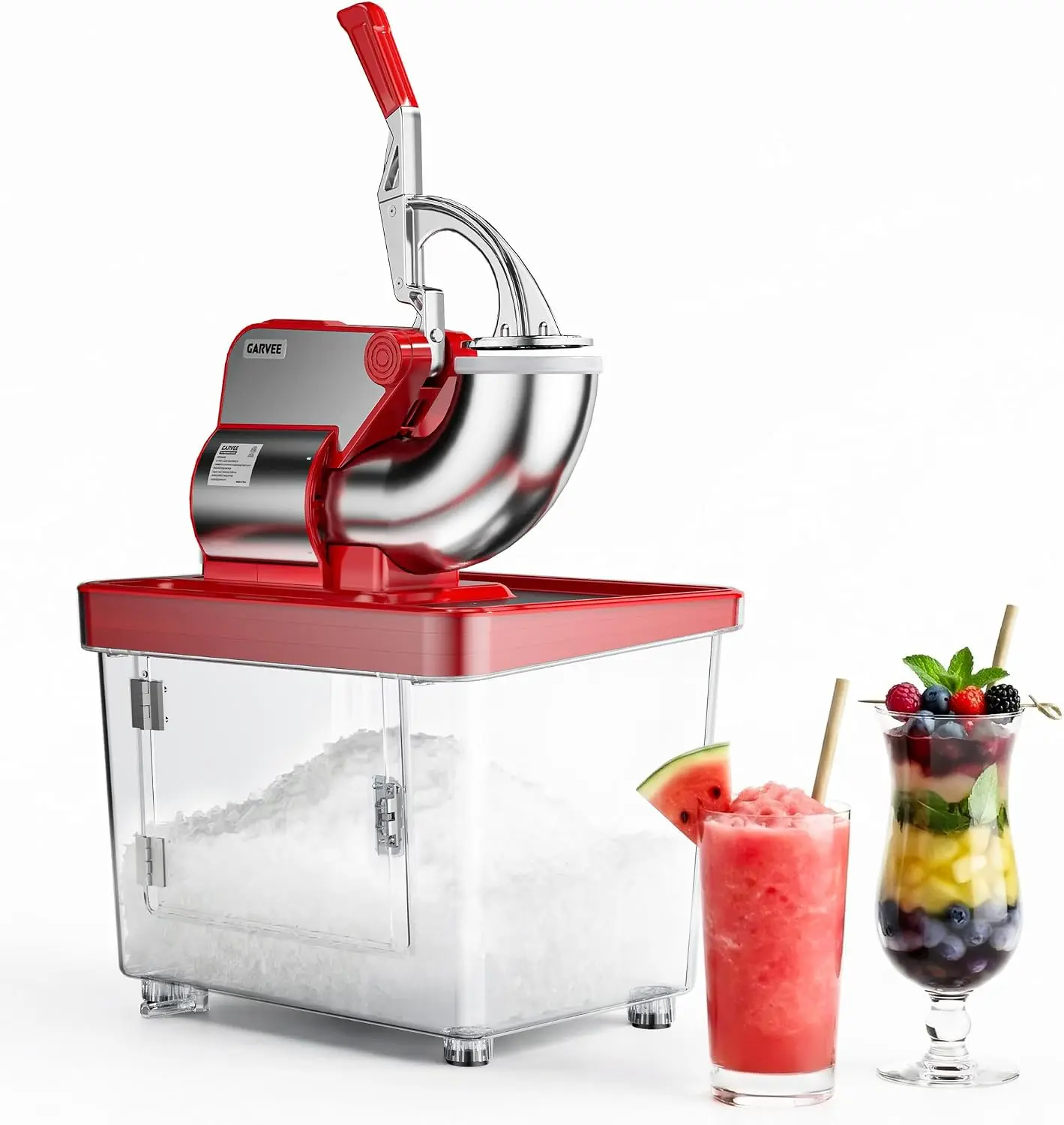TWISTER.CK 300W Electric Snow Cone Machine – 661 LBS/HR Commercial Ice Crusher, 4 Stainless Blades, 1450RPM, 8.98Gal Hopper, Safety Switch, Ideal for Home, Bars & Restaurants (Red)