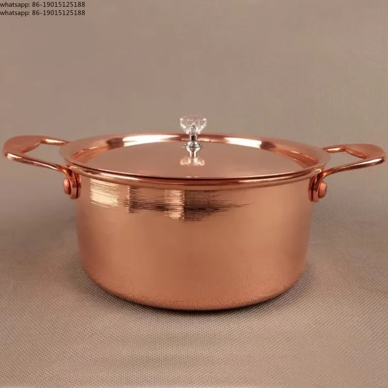 Pure Copper Small Hot Pot For One Person Cooking Induction Cooker Soup Pot with Lid 17cm Easy To Clean Single Serving Pot Best