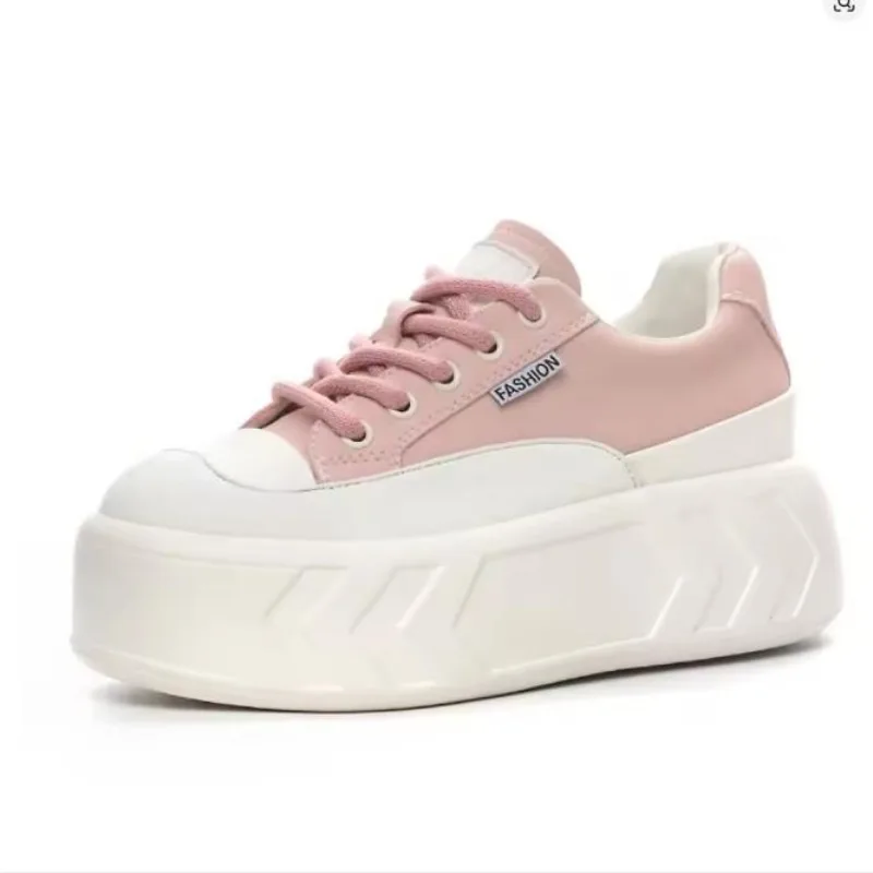 8cm Microfiber Leather Spring Autumn Shoes Chunky Sneakers Platform Wedge Women Casual Shoes Ladies Fashion Skate Boarding