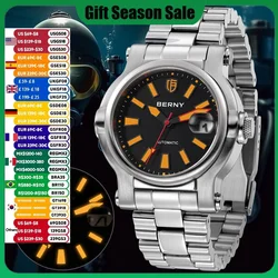 BERNY Men Automatic Watch Waterproof 10ATM BERNY NH35 Luminous Sapphire Stainless Steel 41mm Big Size Men Mechanical Wristwatch