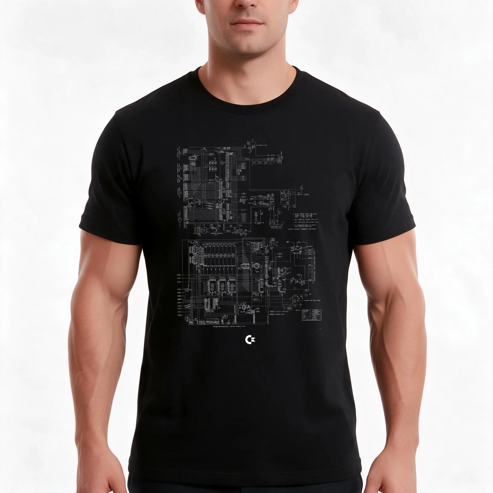 commodore 64 schematics T-Shirt, Summer Casual Cotton Tee, Oversized Streetwear Tops, Vintage Graphic Print, Unisex Men Women