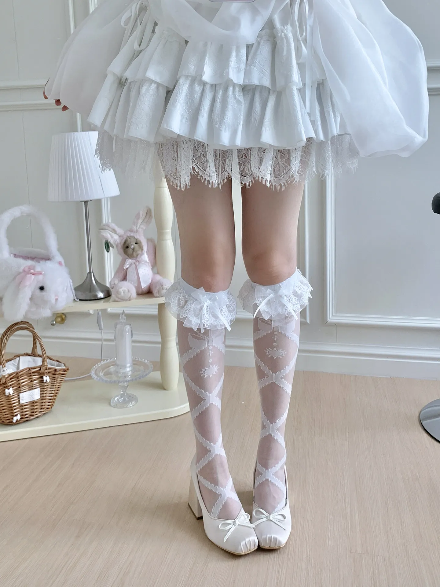 Angel Devil Heart Lolita Socks Women's Summer Medium Tube Glass Silk Socks Over Knee Lolita Japanese