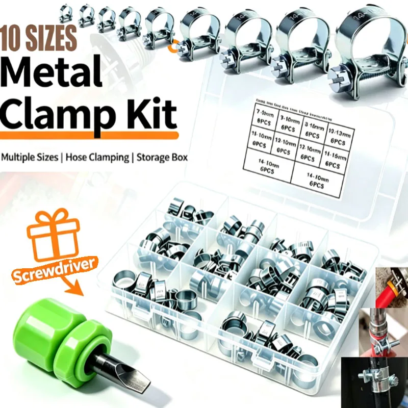 60PCS Hose Clips Fuel Line Jubilee Clamp Diesel Petrol Pipe Coolant Radiator Tube Clamp Carbon Steel Fastener Household Tools