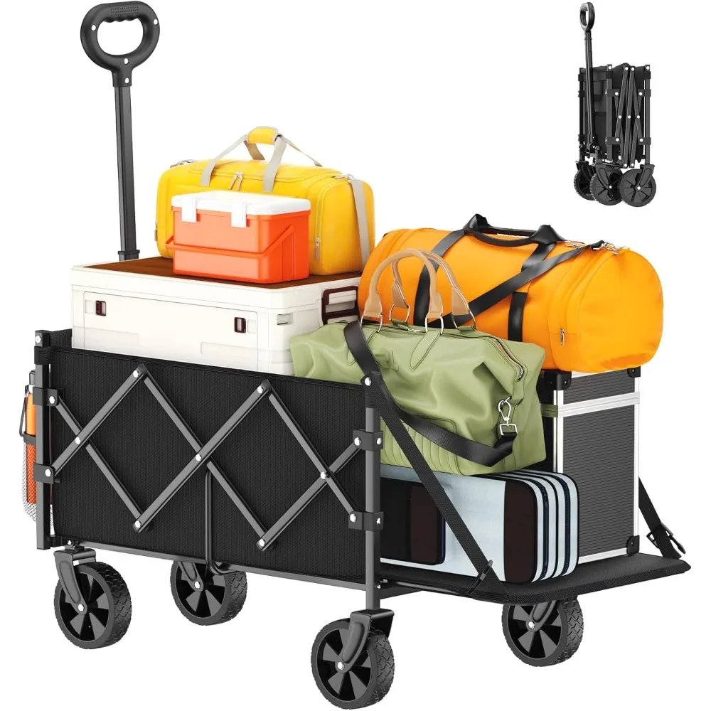 

Foldable Wagon with Extended Tailgate: Collapsible Large Capacity Folding Wagon - Heavy Duty Utility Carts for Shopping,Garden,S