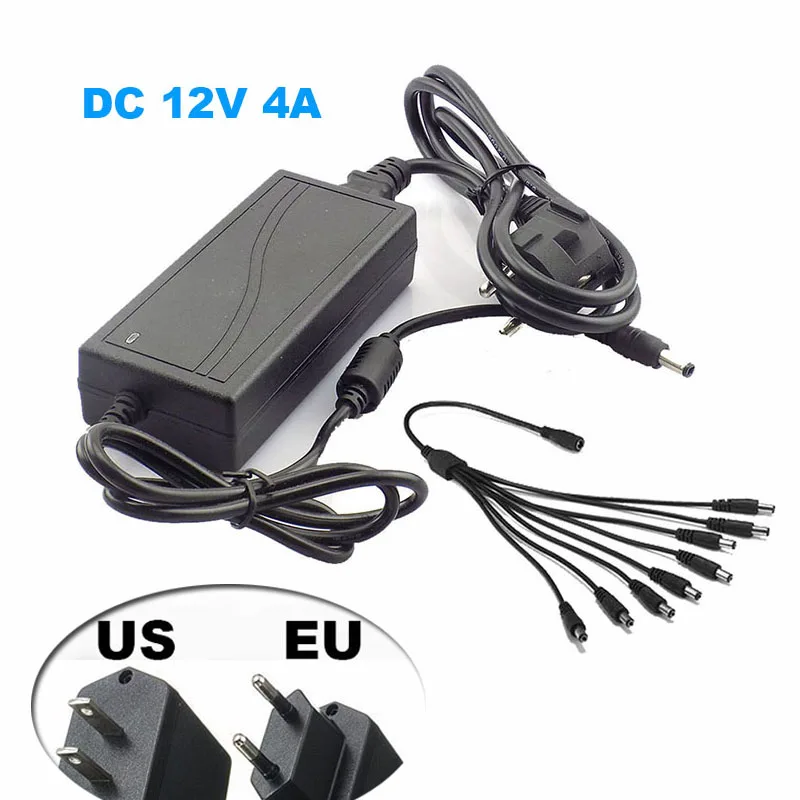 

DC 12V 4A Monitor Power Adapter Power Supply +1 To 8 Way Male To Female Power Splitter Cable For Surveillance CCTV IP Camera