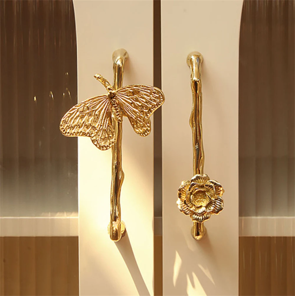 Light luxury Brass Door Handle Creative Furniture Drawer Cabinet Door Wardrobe Door Small Handle Butterfly Flower Bird Handle