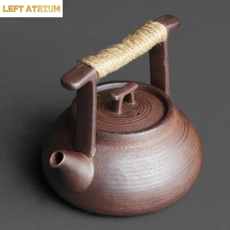 Teapot Coarse Pottery Old Rock Mud Texture Lifting Beam Boiling Teapot Chinese Zen Style Boiling Water Single Pot