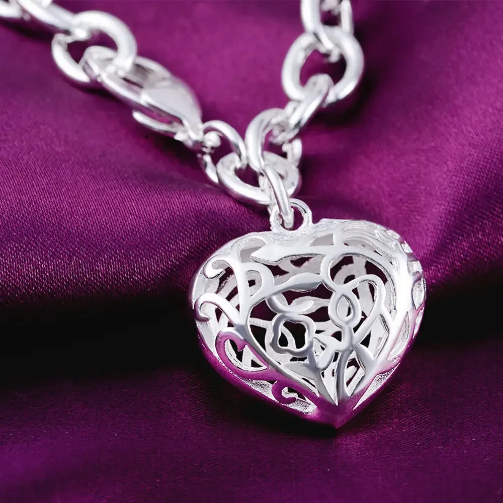 Luxury Brand 925 sterling silver hanging Custom Hollow heart chain Bracelets for women Fashion Party Wedding niche Jewelry Gifts
