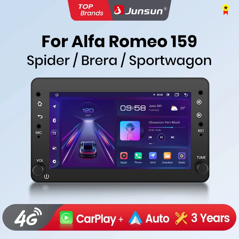 Junsun 4G CarPlay Android14 Radio samochodowe dla Alfa Romeo 159 Brera Spidy Sportwagon GPS Inteligentne systemy Stereo Multimedia