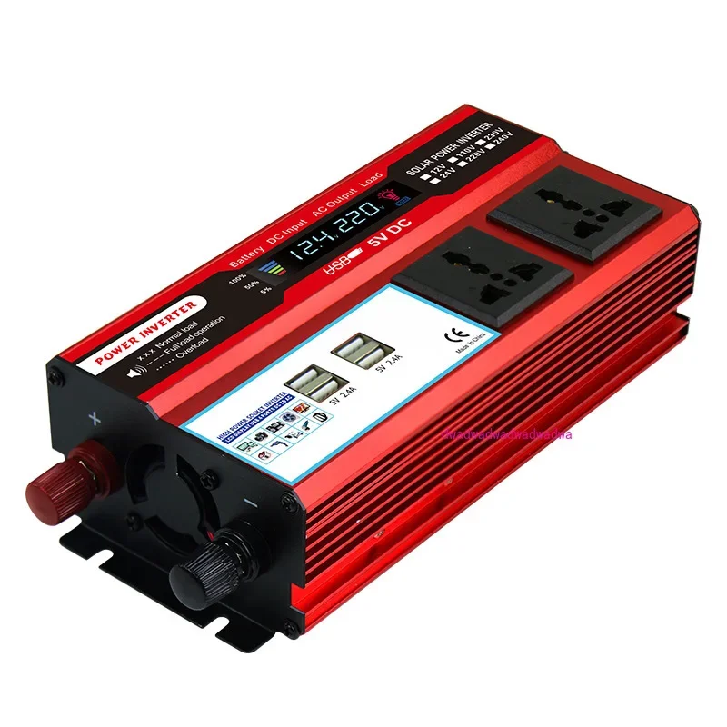 500W car inverter, photovoltaic multi-socket inverter power supply 4USB red power converter