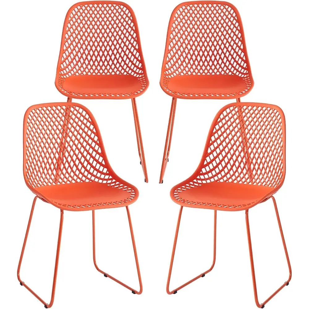 

4-Piece Plastic Dining Chairs Set, Durable Indoor/Outdoor Chairs with Metal Legs, Suitable for Kitchen, Cafe, and Office (Blood